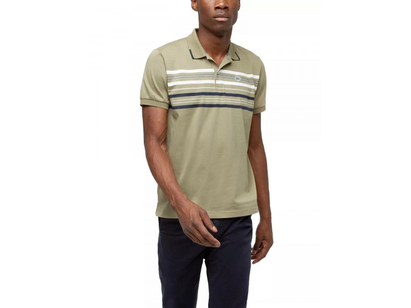 TBS Elyampol D férfi olivazöld csíkos galléros póló