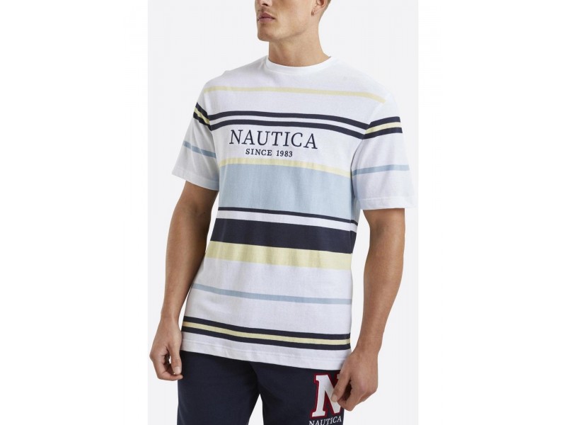 Nautica Perez férfi csíkos póló - fehér, 100% pamut