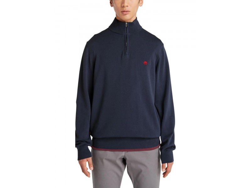 Timberland Cotton 1/4 Zip sötétkék pulóver