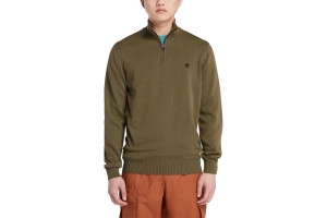 Timberland férfi zöld 1/4 zip pulóver - organikus pamut