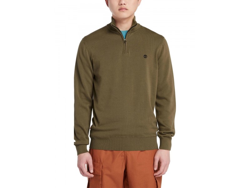 Timberland férfi zöld 1/4 zip pulóver - organikus pamut