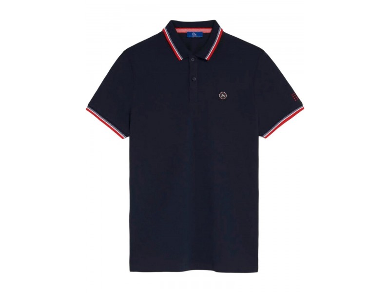 TBS Yvanepol D férfi sötétkék galléros póló, organikus pamut