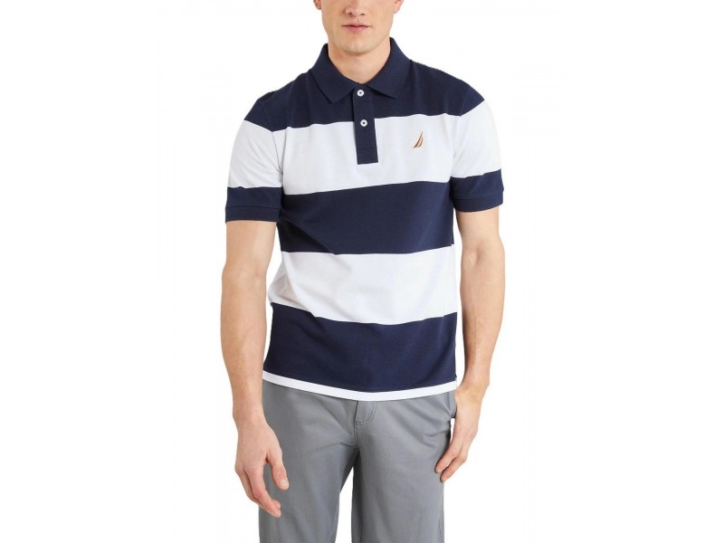 Nautica Thornton férfi csíkos galléros póló - fehér