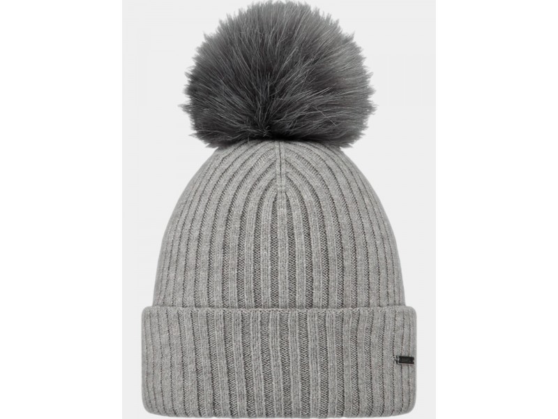 Barts Kenzie Beanie D – női szürke sapka, műszőrme pompommal