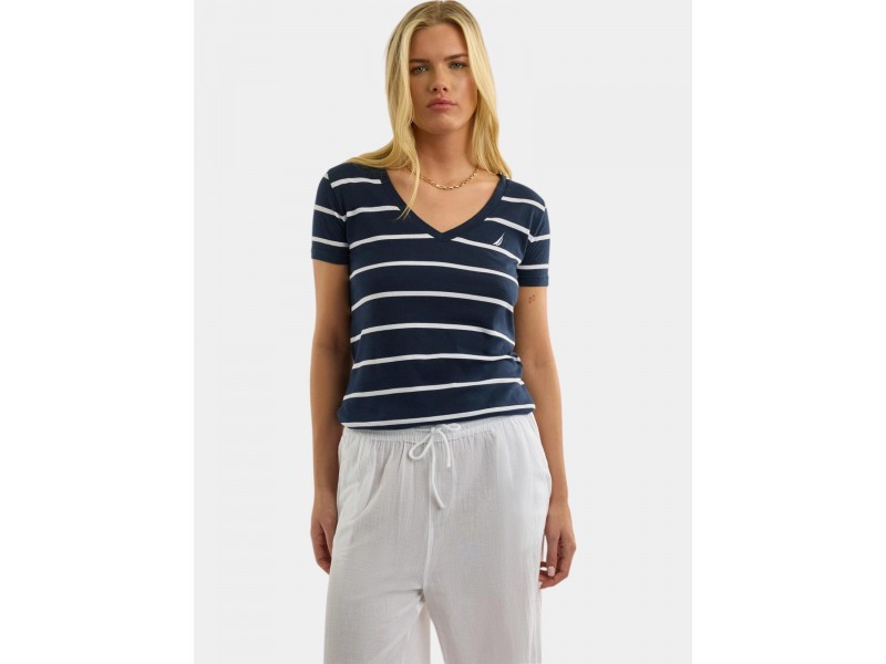 Nautica Hosta női póló - Dark Navy, csíkos, hímzett logó