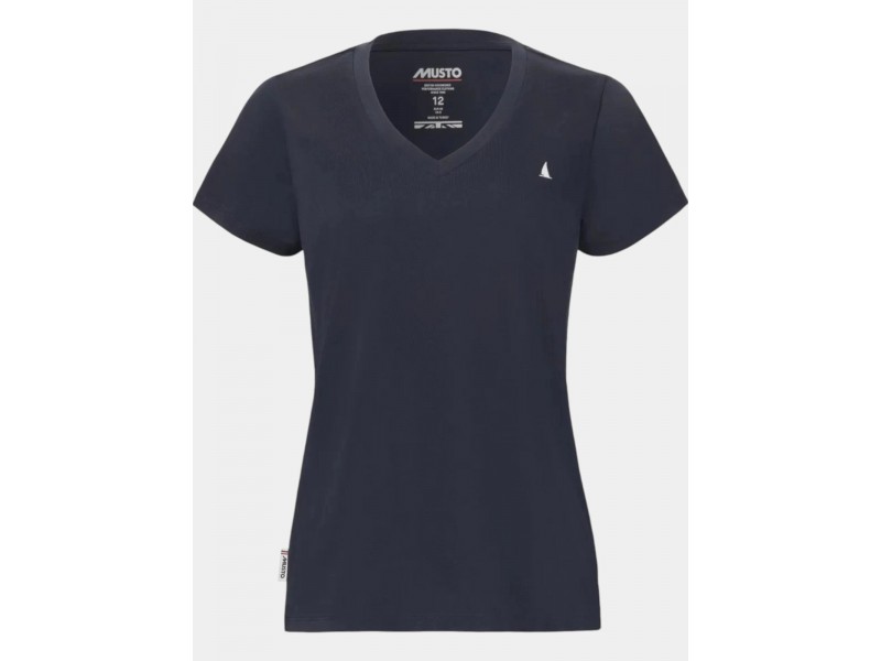 Musto női V-nyakú pamut póló - navy