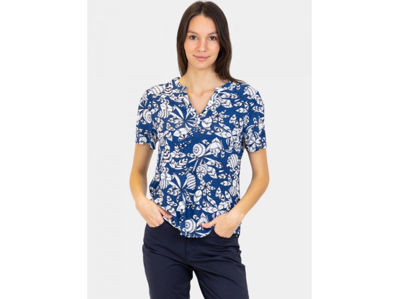 TBS Janiemis D női virágmintás viszkóz blúz - 612-navy