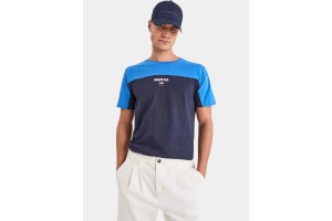 Nautica Celeste férfi pamut póló — kerek nyak, nyomott logó