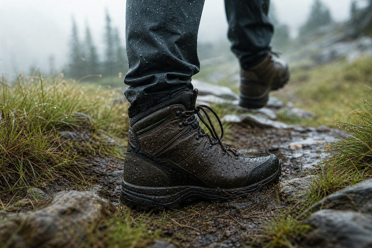 Gore-tex cipő nedves füvön és sáros túraösvényen
