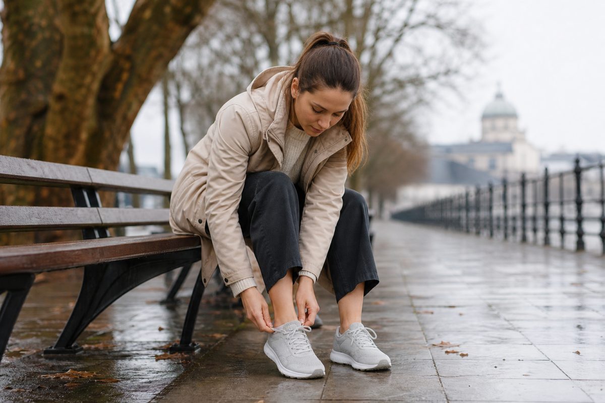 Női sneaker városi öltözékhez nedves járdán
