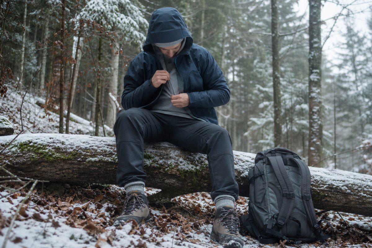 Réteges öltözet téli túrához The North Face kabát jellegű héjjal