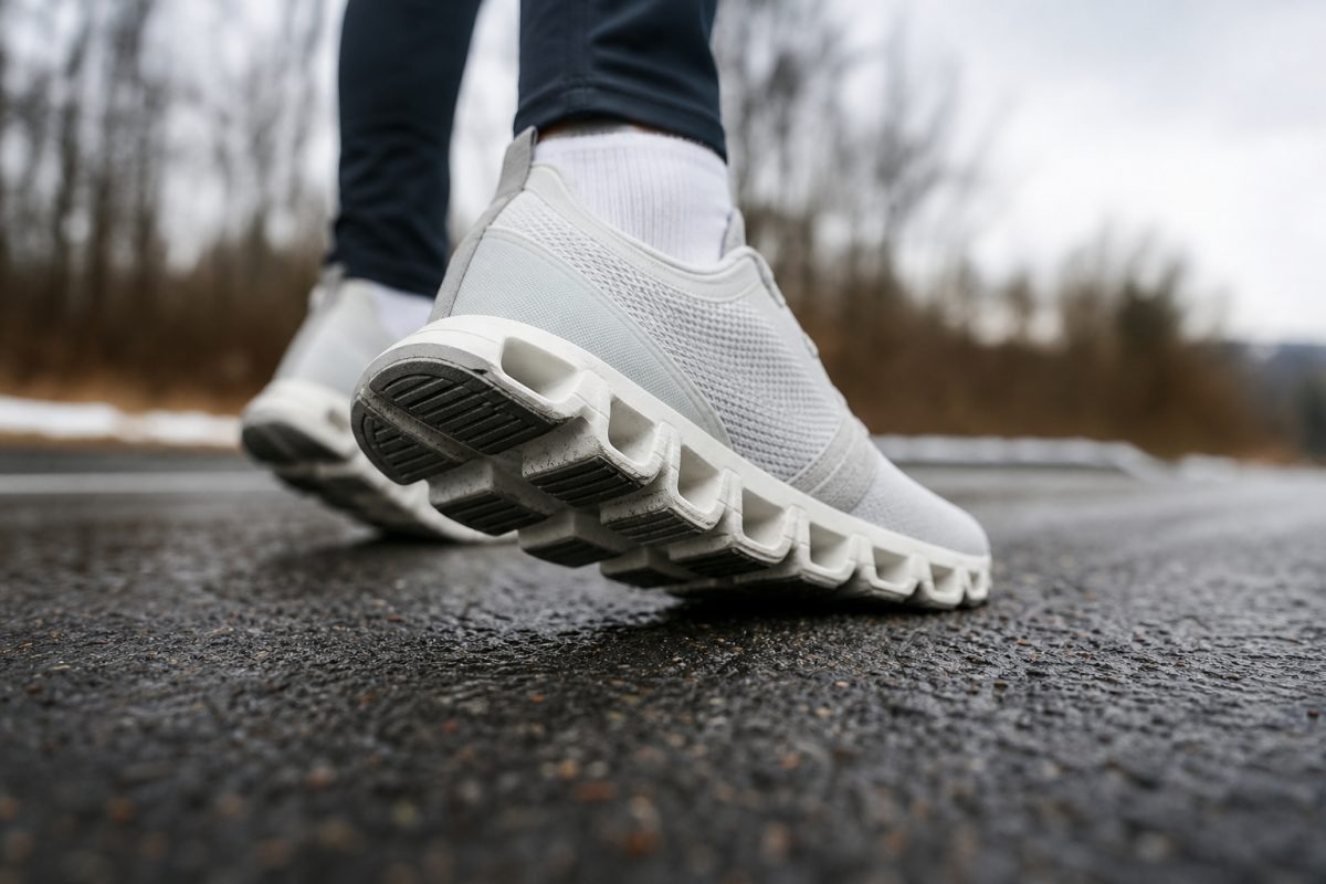 CloudTec jellegű talpelemek aszfalton futócipőn